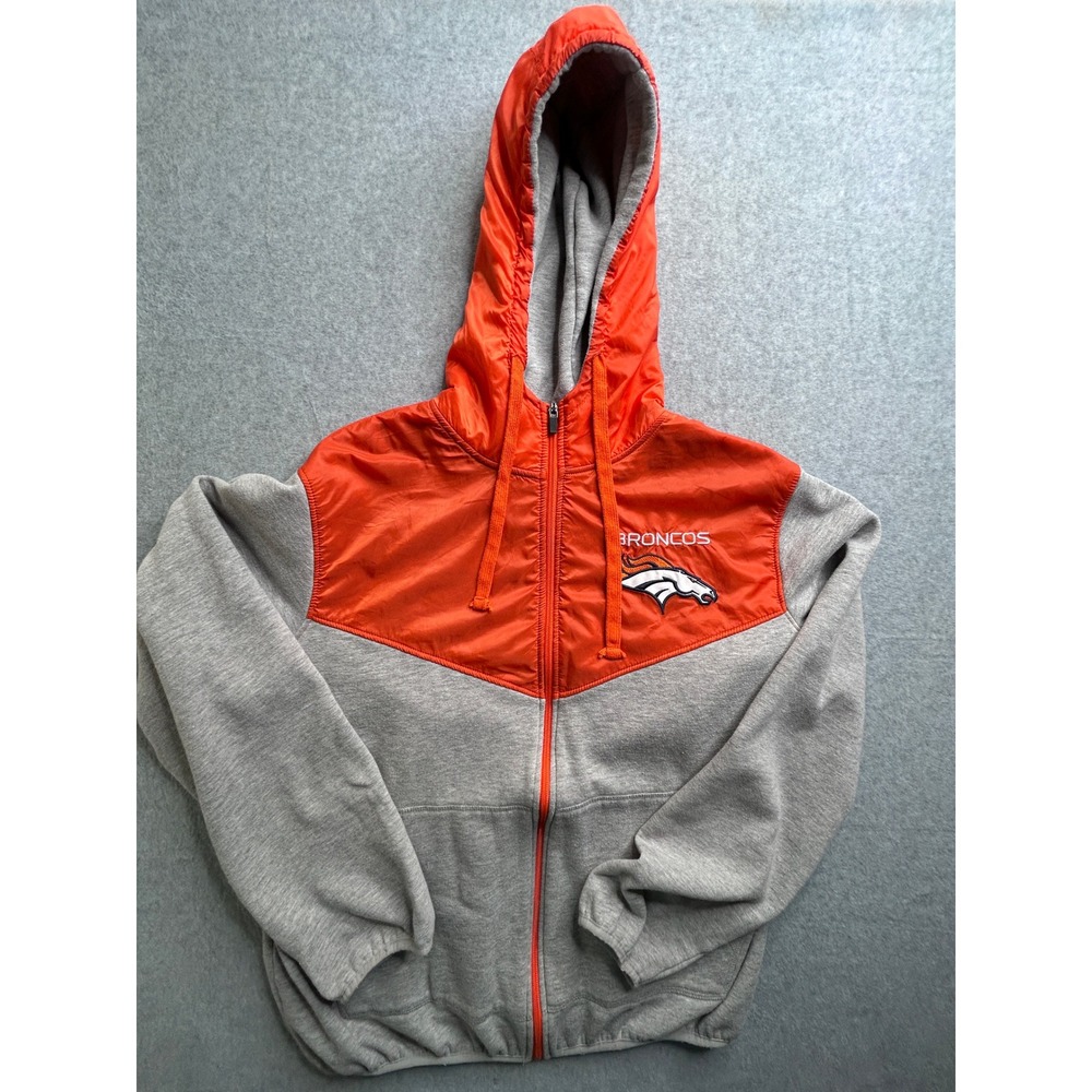 NFL Denver Broncos Full Zip Hoodie Jacket Orange Gray Colorblock Mens XL